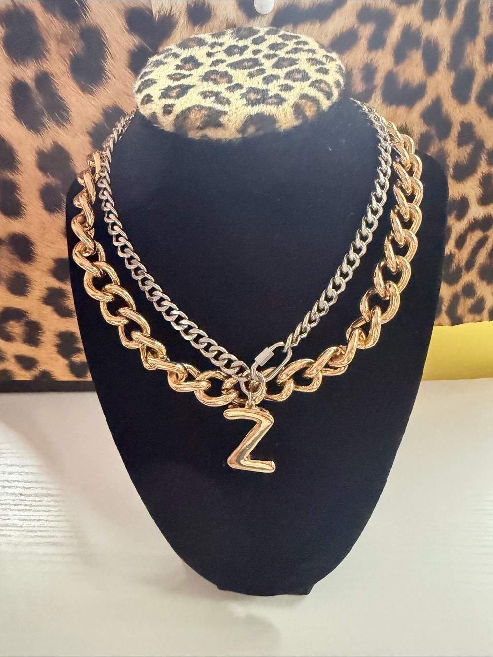 Gold Initial 'Z' Double Chain Necklace - Women's Jewelry 2pc